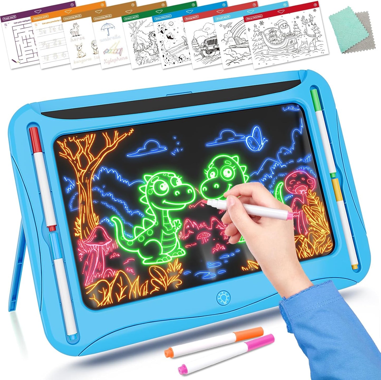 LED Drawing Board, Magic Kids Toys for Boys 4-6, Christmas Birthday Gifts, Light Up Tracing Pad, 9 Double-Sided Cards, 6 Markers, Glow in The Dark Doodle Writing Tablet, Learning Toy Arts Crafts Kits