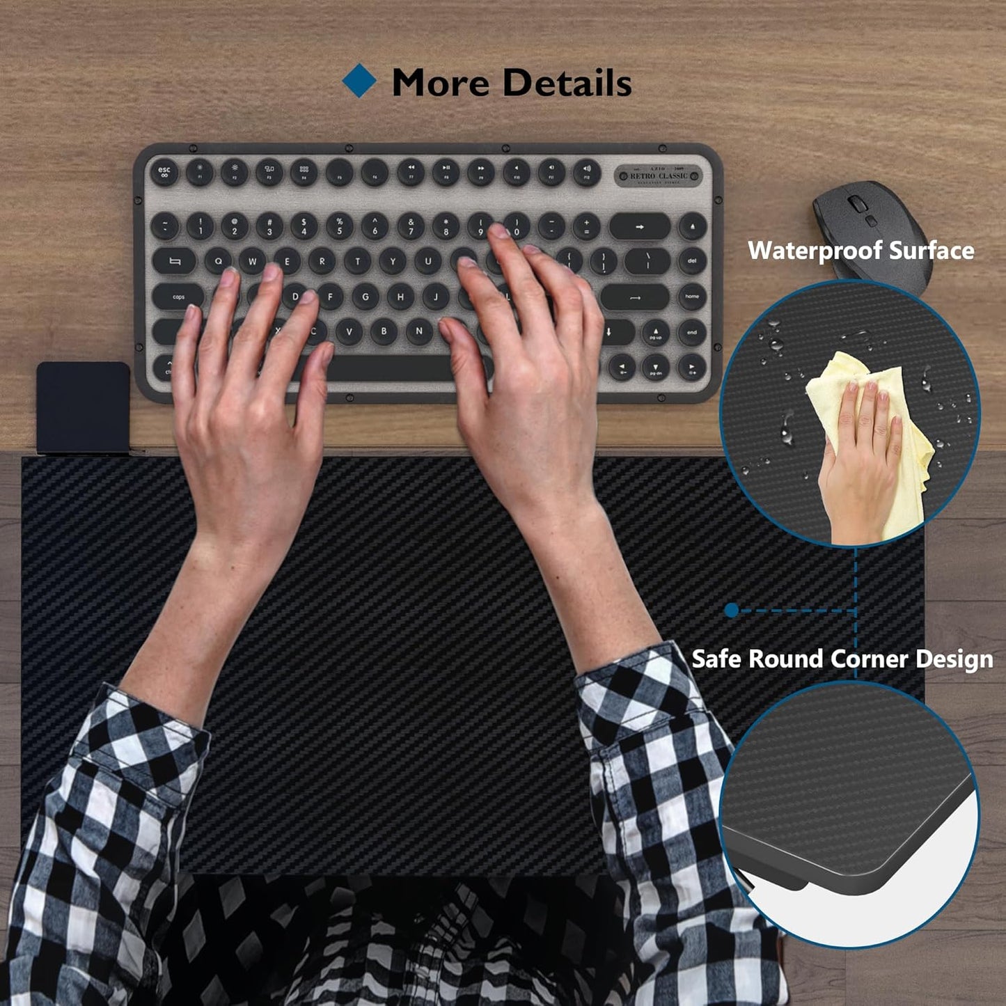 BONTEC Desk Extender Tray, 11.8"x5.9" Table Mount Arm Wrist Rest Shelf, 90°Foldable Elbow Support, Clamp on Computer Arm Rest for Desk, Office & Home Use, Durable & Easy to Install, Black Carbon Fiber