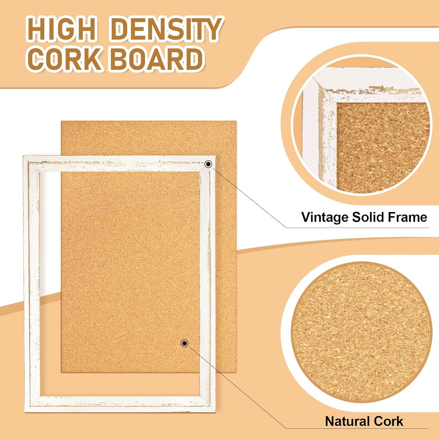 DOLLAR BOSS White Cork Board for Wall - 24 X 18 Inches, Rustic Wooden Frame Bulletin Board, Decorative Hanging Pin Board for Office & Home Decor