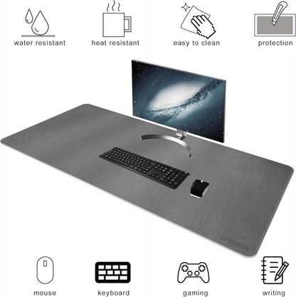 Chihein 2XL 35" x 16" Cork & PU Leather Desk Mat, Dual Sided Desk Pad Protector, Waterproof Writing Blotter for Gaming, Office, Home (Black)