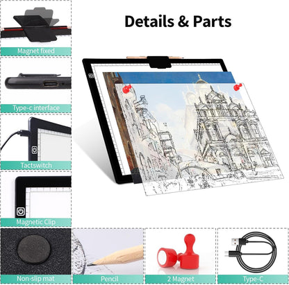 A4 Light Board for Diamond Painting - Tracing Light Box with Stand, Stepless Dimmable 3 Levels Brightness Light Pad, Ultra-Thin LED Light Pad for Weeding Vinyl, Drawing, Diamond Painting