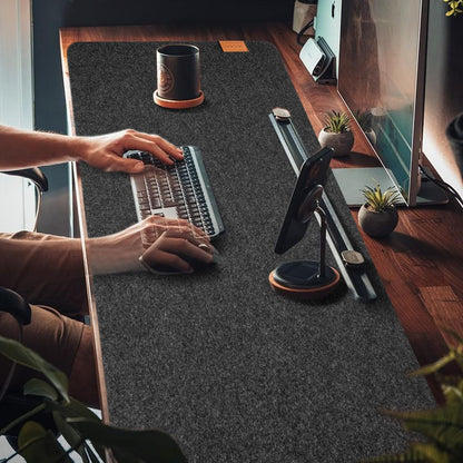 59’’x15.75” Large Felt Desk Mat, Computer Mat for Desk, Non-Slip Mouse Pad, Office Supplies Desk Protector, Desk Accessories for Home and Office (Dark Gray)