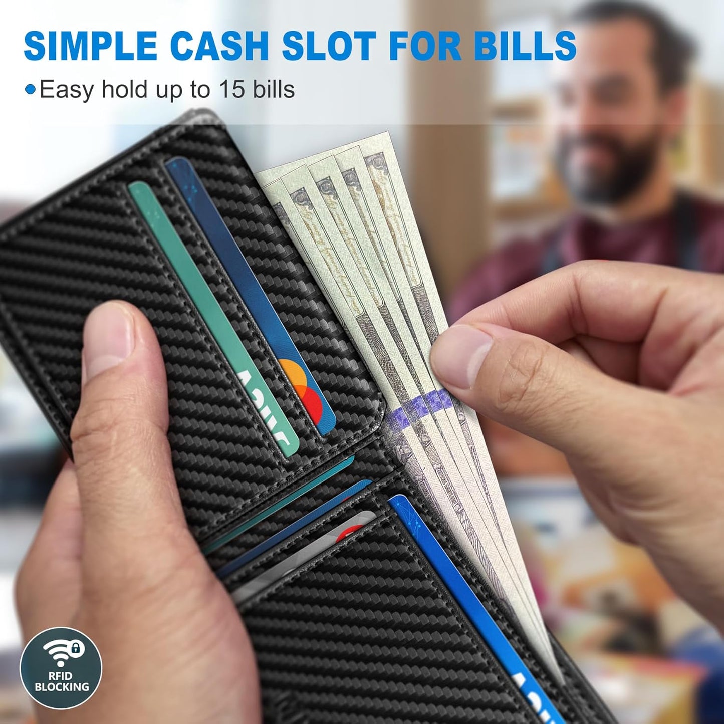 miyozi AirTag Wallet for Men, Slim Leather Bifold with Holder Slot, 2 ID Windows & 13 Card Slots, RFID Blocking Front Pocket Wallet with Gift Box