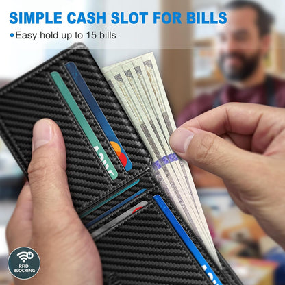 miyozi AirTag Wallet for Men, Slim Leather Bifold with Holder Slot, 2 ID Windows & 13 Card Slots, RFID Blocking Front Pocket Wallet with Gift Box