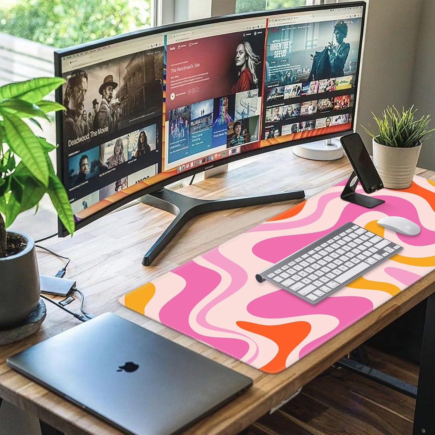 iCasso Desk Cover Mat, Office Mouse Pad, Desk Protector Mat, Extra Large Matt for Desktop,Anti-Slip XXL Big Mousepad with Stitched Edges for Computer Keyboard Retro Black - Colors A
