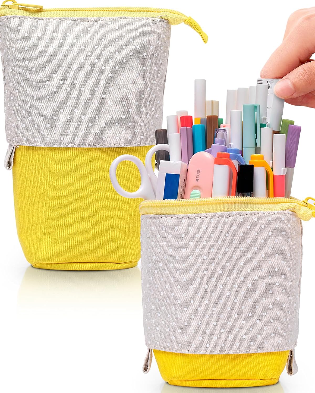 Sooez Standing Pencil Case, Cute Stand up Pencil Pouch, Telescopic Pen Pouch, Portable Pencil Holder, Kawaii Stand up Pencil Case, Spacious Pencil Pouch Bag for School Office Supplies, Black