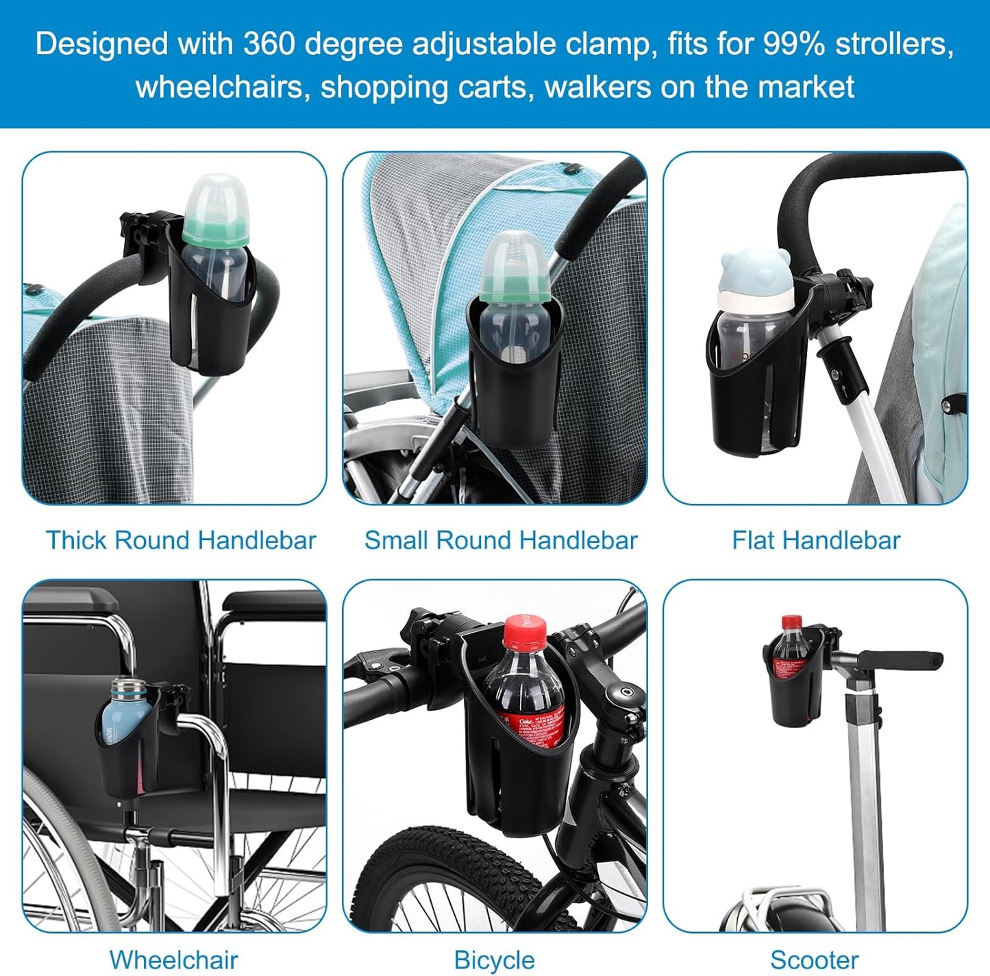 Accmor Stroller Cup Holder, Universal Cup Holder for Uppababy Nuna Doona Strollers, Bottle Drinks Holder for Wheelchair, Walker, Bike, Scooter