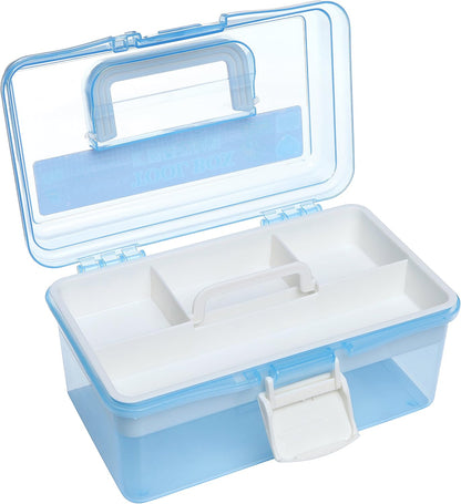 MyGift 10 Inch Plastic Storage Box with Removable Tray, Blue Craft Organizer and Art Storage Box, Multipurpose Storage Container for Tools, Playdoh, Bead, Sewing, Medicine, Tackle, Art Supply
