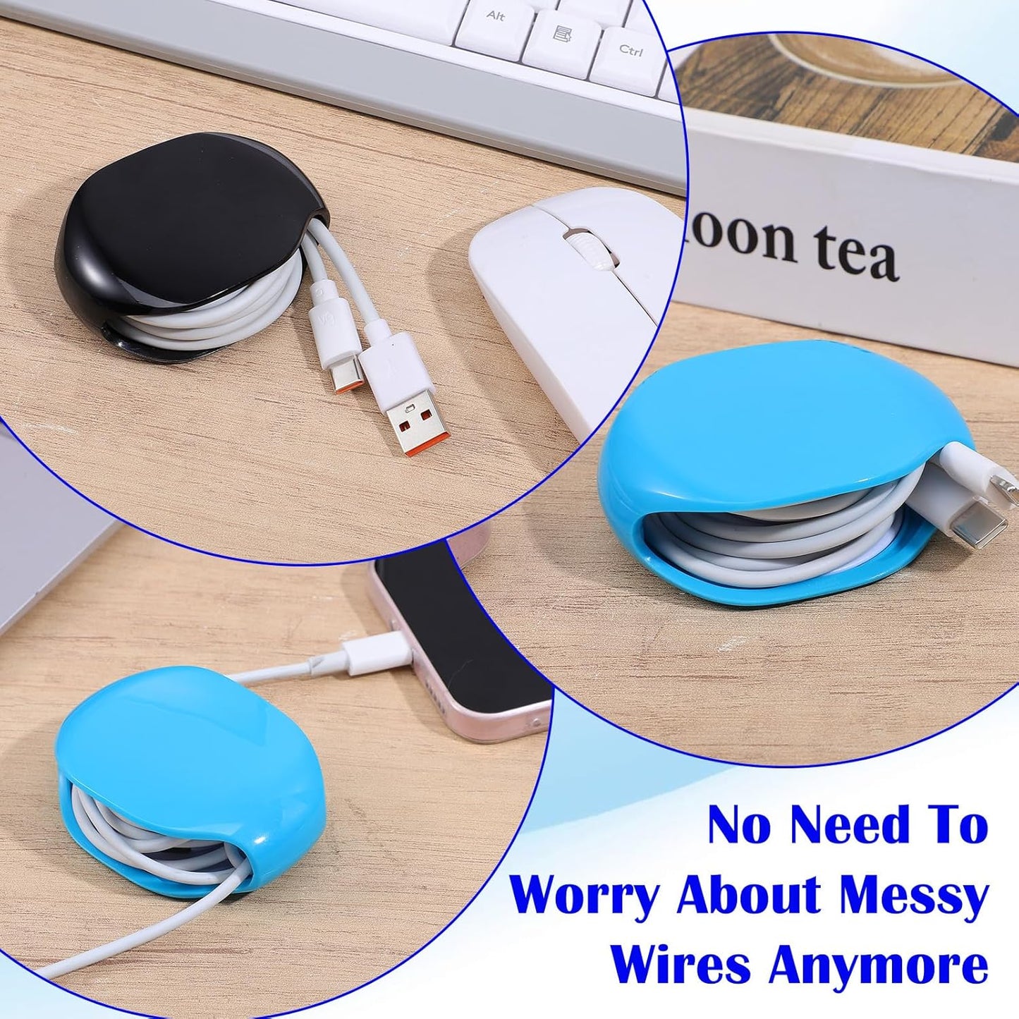 2 PCS Cord Reel Cord Retractor Automatic, Retractable Hidden Cable Reels, Small Roll Winder Case for USB Cable Headset Data Charger Cables Organization, No More Tangled