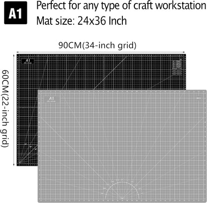 HEADLEY TOOLS 18" x 24" Thickened Self Healing Cutting Mat, A2 Rotary Cutting Sewing Mat for Crafts, Double Sided 5-Ply Table Cutting Board for Fabric Quilting Leather Arts Hobby Project, Grey/Black