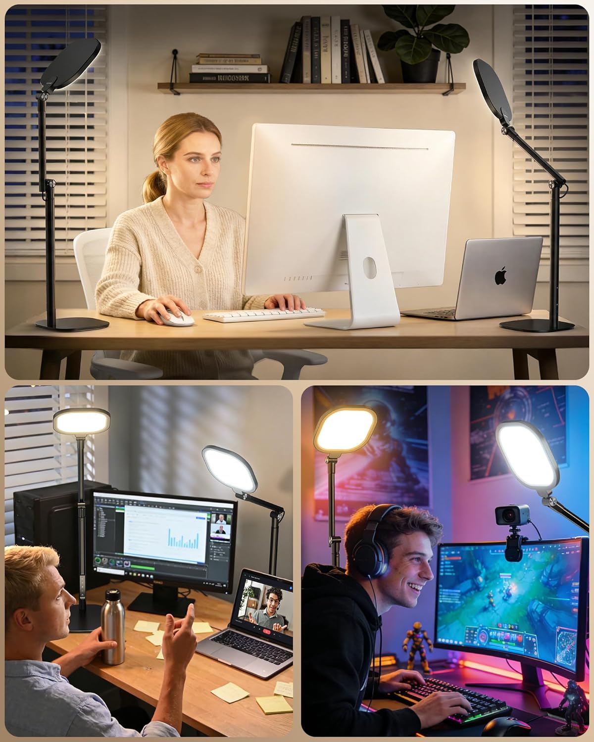 LitONES Led Desk Lamps for Home Office with Base, Tall Desk Lamp with 50 Light Modes & Memory and Timer Func Computer Light, Flexible Adjustable Table Lamps for Video Conference, Architect