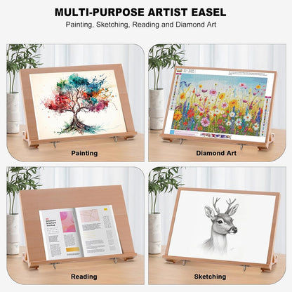 Tabletop Easel for Painting, 16.5"x12" Adjustable Portable Beechwood Drawing Board with Detachable Strap, Art Easel Includes Art Painting Papers, Sketch Papers and Masking Tape, Ideal for Diamond Art