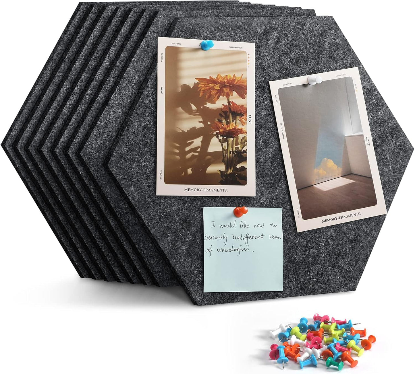 8 Pack Hexagon Felt Bulletin Board Tiles - 12" Large Thick Pin Board for Walls with 30 Push Pins, DIY Boards for Office Home School Decor, Aesthetic Hex Cork Board Alternative