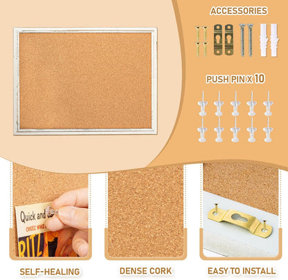 DOLLAR BOSS White Cork Board for Wall - 24 X 18 Inches, Rustic Wooden Frame Bulletin Board, Decorative Hanging Pin Board for Office & Home Decor
