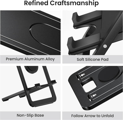 Itramax Tablet Stand for Desk,Foldable iPad Stand Desktop,Adjustable Portable Tabletop Nightstand Holder for Kindle Fire,Scribe,Paperwhite,iPhone 17 16 15,iPad Pro,Air,Mini,Samsung Galaxy Tab S10 S9