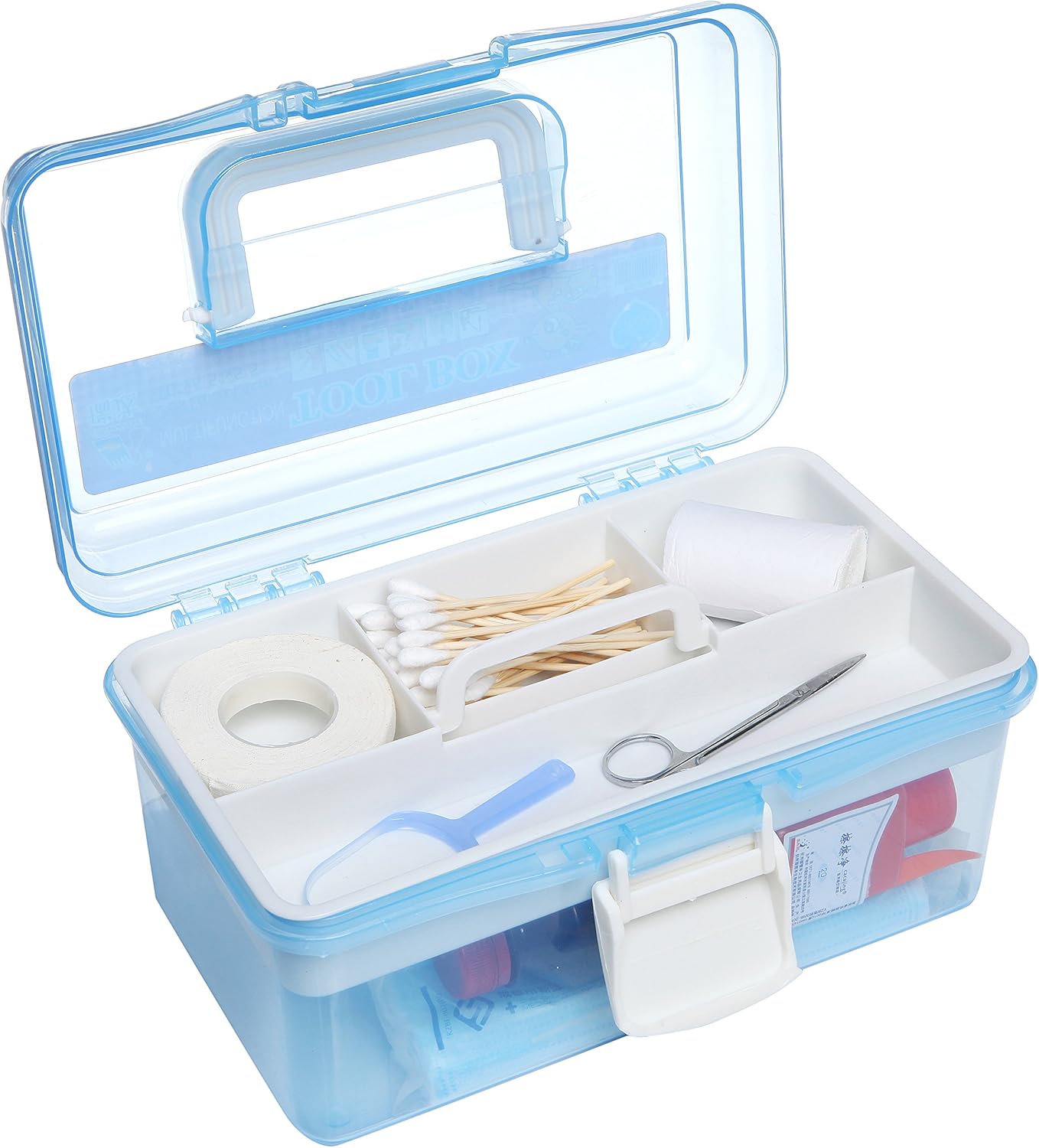 MyGift 10 Inch Plastic Storage Box with Removable Tray, Blue Craft Organizer and Art Storage Box, Multipurpose Storage Container for Tools, Playdoh, Bead, Sewing, Medicine, Tackle, Art Supply