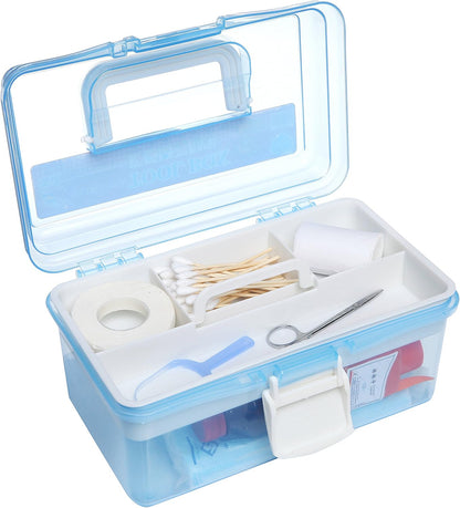 MyGift 10 Inch Plastic Storage Box with Removable Tray, Blue Craft Organizer and Art Storage Box, Multipurpose Storage Container for Tools, Playdoh, Bead, Sewing, Medicine, Tackle, Art Supply