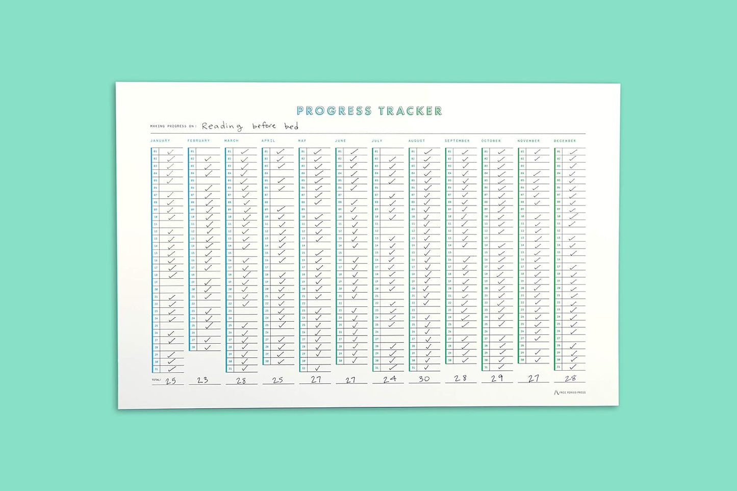 Habit Tracker Progress Poster by Free Period Press - 11”x17” - Yearly Atomic Habits Tracker for Goals and Projects