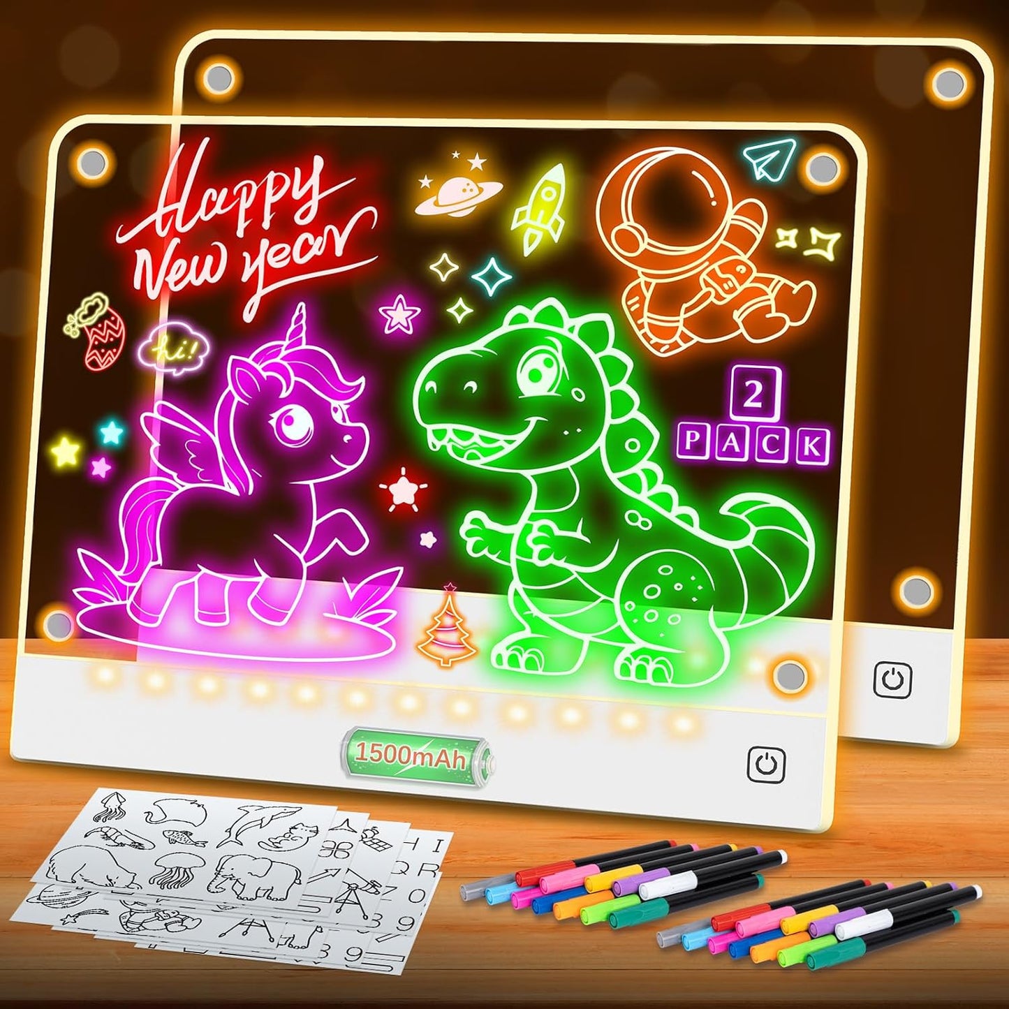 Rechargeable LED Drawing Board for Kids with Tracing Pages, Lumi Board Magnetic Light Up Acrylic Dry Erase Board, LED Note Board with 4 Magnets, Birthday Gifts Toy for Kids/Girls