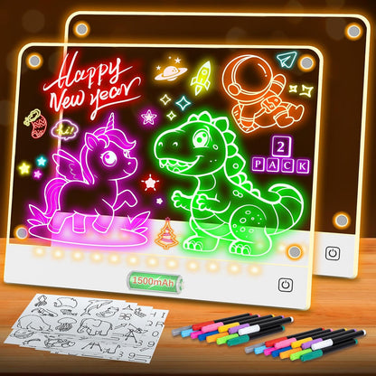 Rechargeable LED Drawing Board for Kids with Tracing Pages, Lumi Board Magnetic Light Up Acrylic Dry Erase Board, LED Note Board with 4 Magnets, Birthday Gifts Toy for Kids/Girls