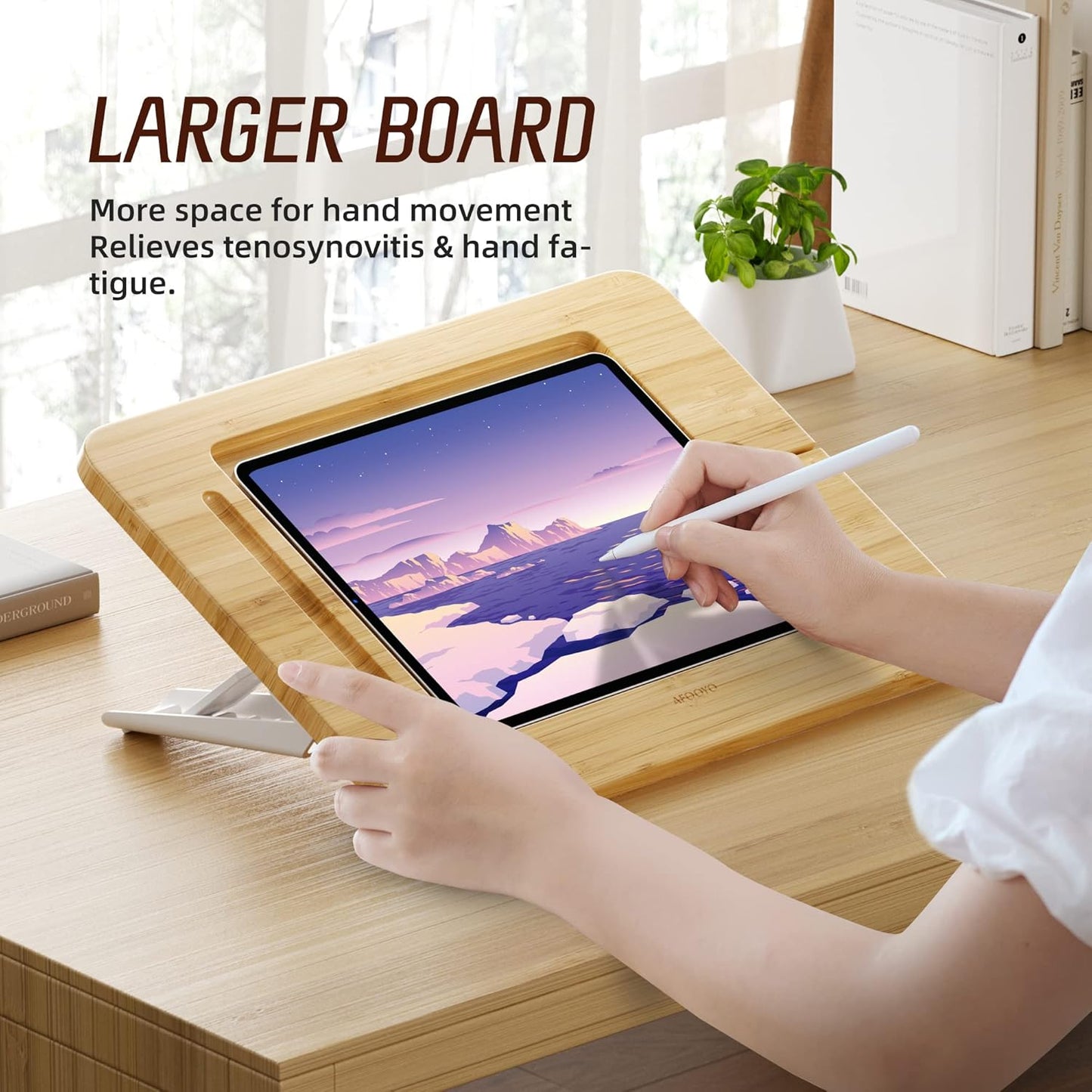 AFOOYO Bamboo Tablet Drawing Stand - Portable & Adjustable 5 Angles,Laptop Stands Riser, Book Reading Stand,Compatible with 9.7/10.2/10.5/10.9/11 inches