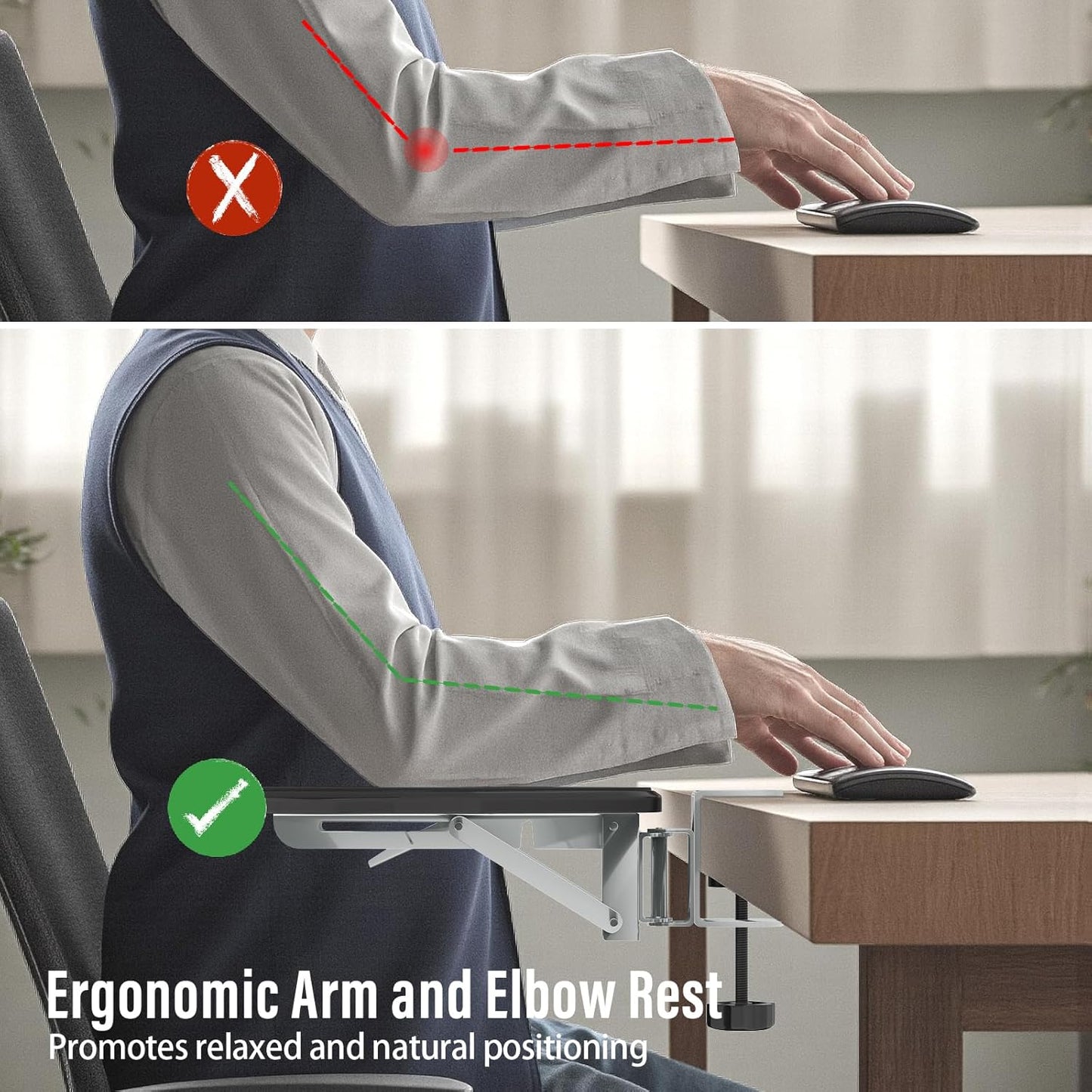 Ergonomic Arm/Elbow Rest for Desk - Foldable Rotatable Elbow Support for Computer Desk, Office & Gaming Comfort (Foldable Rotating Black)