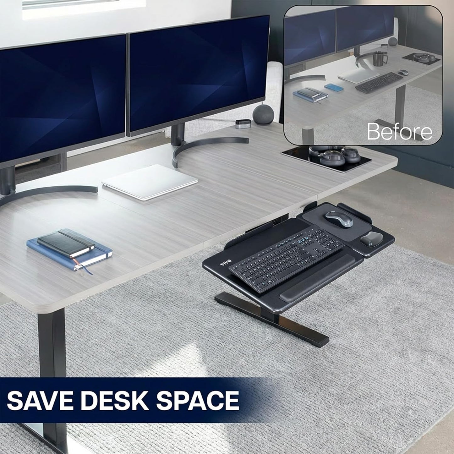 VIVO Adjustable 27 x 12 inch Under Desk Keyboard Tray with 2-Part Tilting Design, Ergonomic Under Table Mount with Padding, Black, Mount-KBTM1