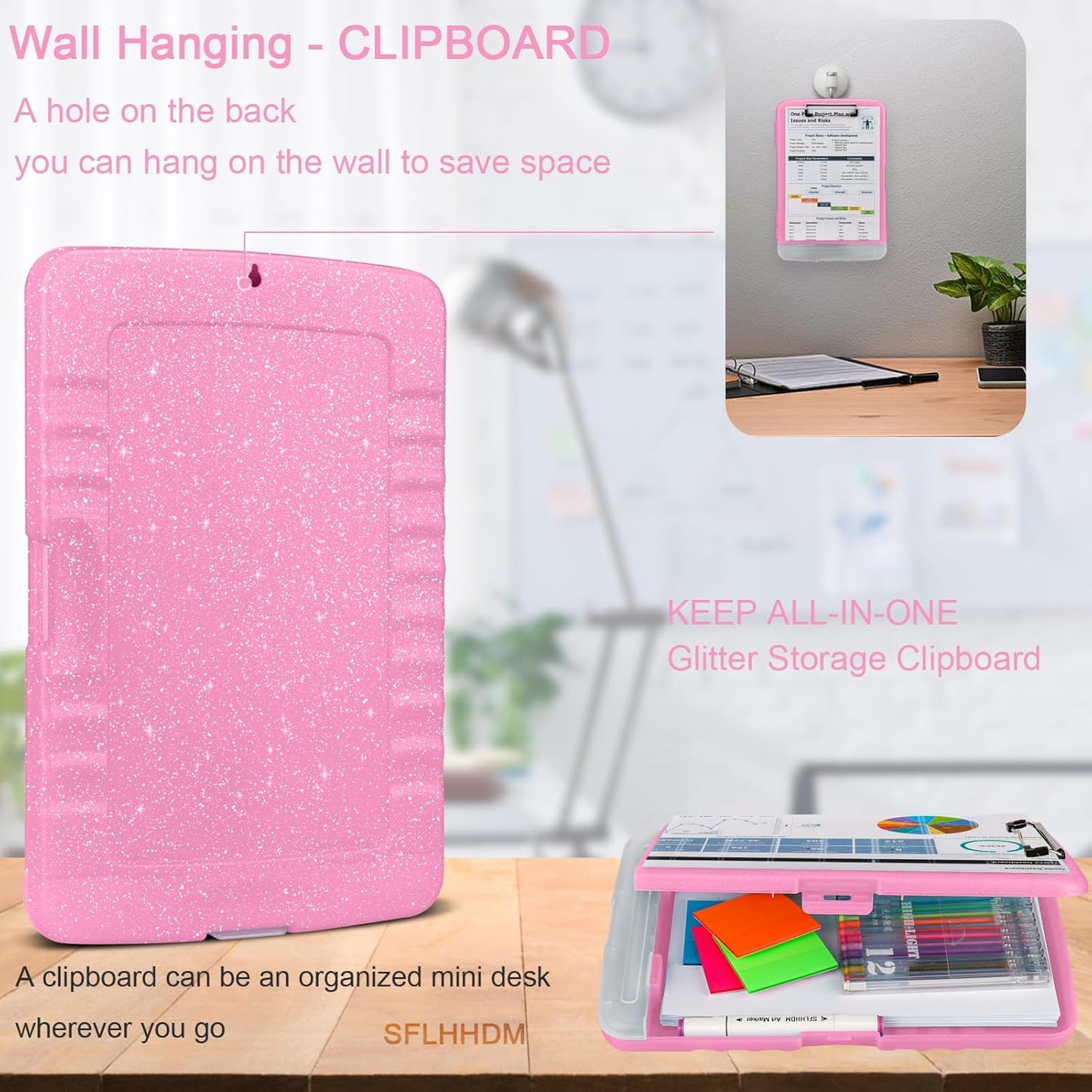 Glitter Clipboard with Storage,Storage Clipboard with Pen Holder,A4 Binder Clip Boards 8.5x11 with Low Profile Clip,Side Opening Sparkle Clipboards, Clipboards Folder for Office Supplies-Starry Black