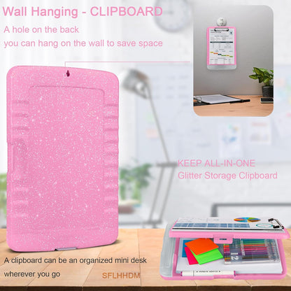 Glitter Clipboard with Storage,Storage Clipboard with Pen Holder,A4 Binder Clip Boards 8.5x11 with Low Profile Clip,Side Opening Sparkle Clipboards, Clipboards Folder for Office Supplies-Starry Black