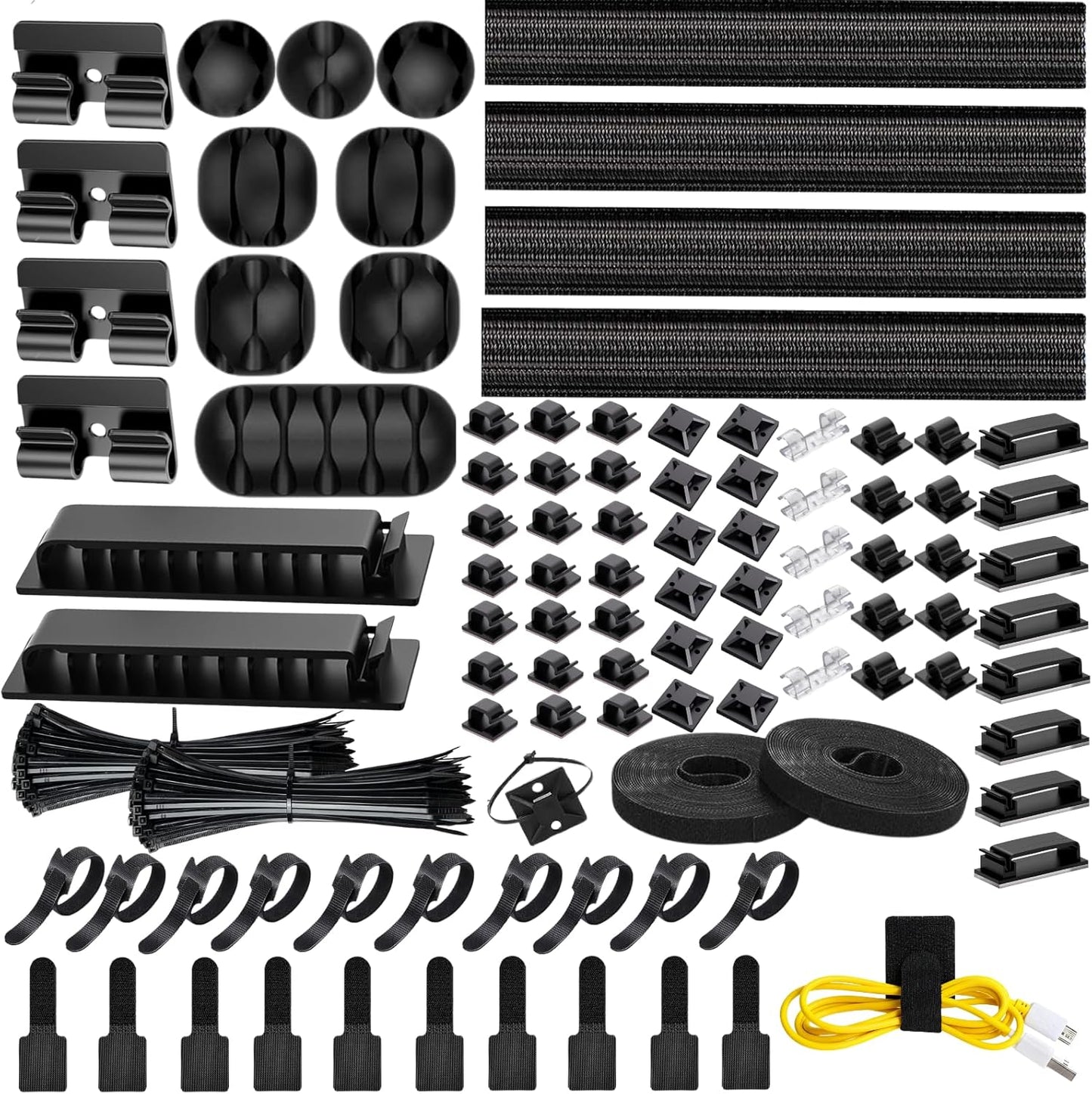 [313Pcs] Cable Management Kit, 67 Adhesive Cable Clips, Topavatop Desk Cord Organizer, 22 Reusable Cable Strap, 4 Cable Sleeve Split, 200 Nylon Cable Zip Ties with 20 Mounts for TV Office Home, White