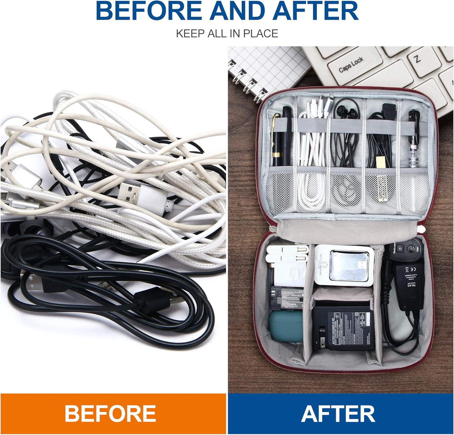 SELLYFELLY Electronic Bag Travel Cable Accessories Bag Waterproof Double Layer Electronics Organizer Portable Storage Case for Cable, Cord, Charger, Phone, Adapter, Power Bank, Kindle, Hard Drives