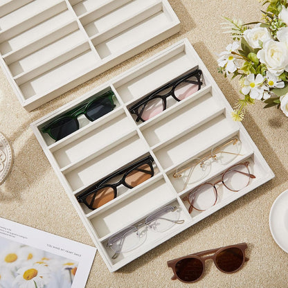 Amylove 2 Pcs Sunglass Organizer Trays Glasses Stackable Jewelry Trays Sunglass Organizer Display Box(8 Grids,Beige)