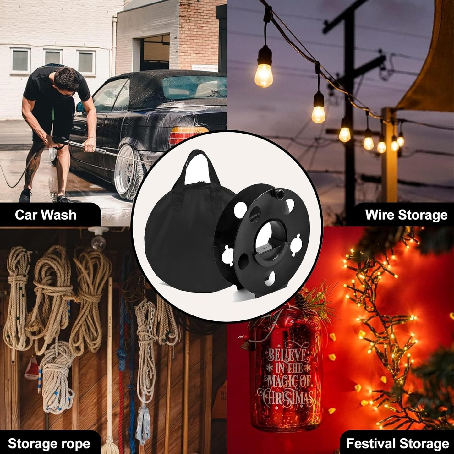 Portable Heavy Duty Cord Storage Reel 1 Pack Easy to Use with Center Rotating Handle 100 Feet for Outdoor Activities