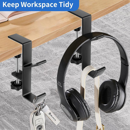 Plus tard 2Pcs Desk Hook, Purse Hook for Desk Adjustable Bag Holder for Table, Hooks for Backpacks Under Counter Table Hanging Storage, Workspace Organizer Holder