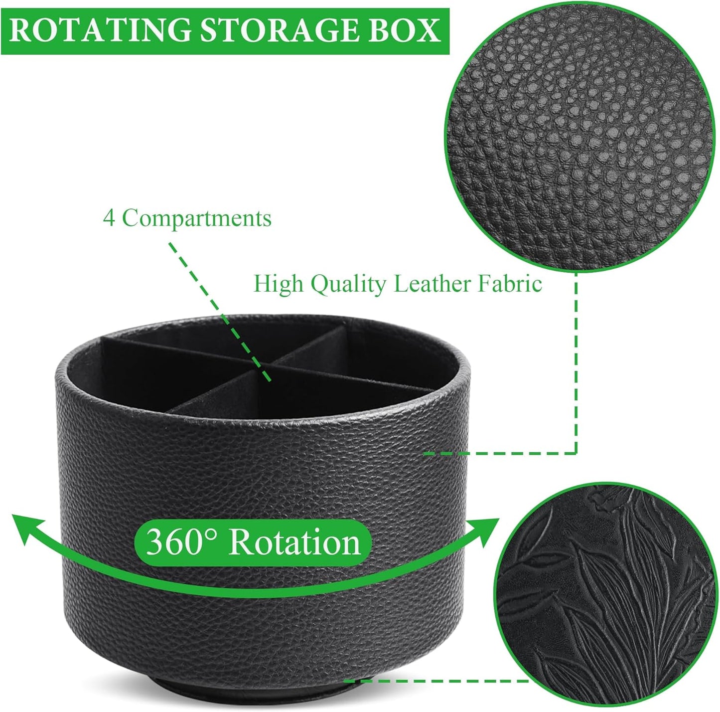 Round Leather Art Supply Organizer,Remote Control Holder,360 Degree Rotating,Multi-Functional Pencil Holder,4 Compartments Desktop Stationary Organizer(1-Fractal Flower) | Round - Colors C