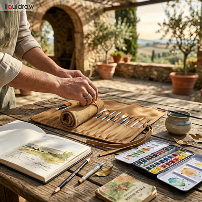 Liquidraw 30 Pocket Canvas Paint Brush Holder - Natural | 21" x 18" | Roll Up Brush Storage Pouch | Ideal Case for Paintbrush & Art Tool Storage | Easy to Carry | Also Great for Storing Makeup Brushes