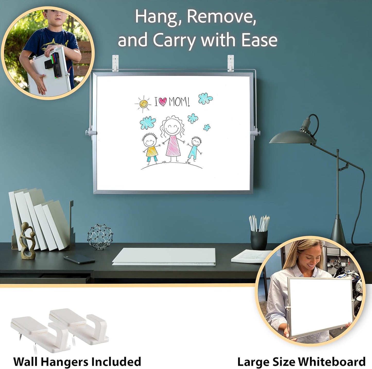 Dry Erase White Board for Desktop & Wall 12"x16" with 2 Magnetic Removable Planners - Weekly & Monthly to Do List Board with Stand, 6 Markers Eraser & Wall Hangers - Portable Double Sided Magnetic