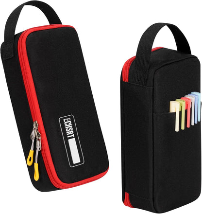 ECHSRT Big Pencil Case, Aesthetic Portable Zipper Pencil Bag with Hidden Pocket, Special Pouch for Men Women Adults, Stationery Organizer Pen Cases for Office Travel,Black