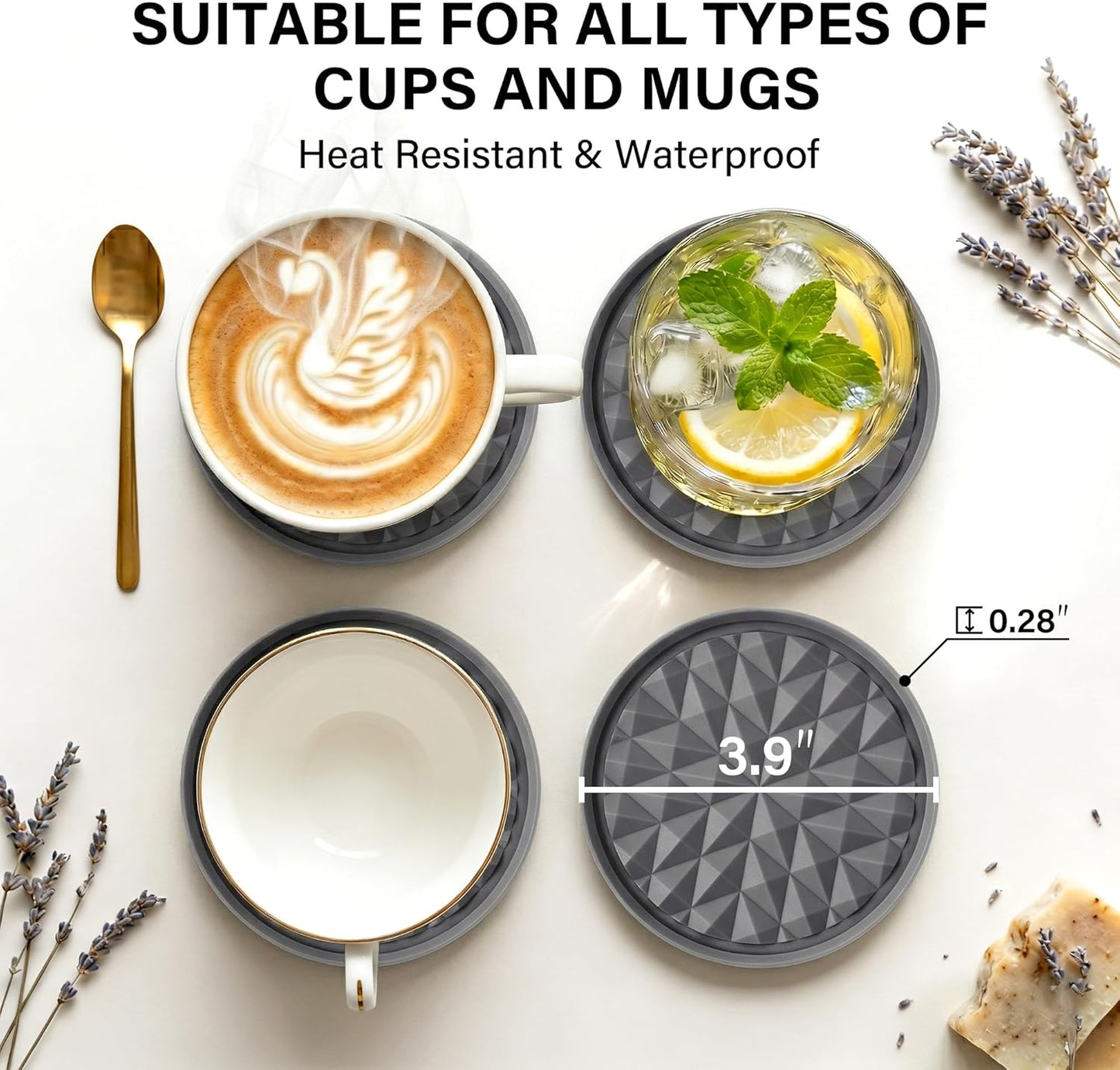 Silicone Coasters for Drinks [2 Pack for Office]- Cup Mat for Tabletop Protection-Non-Slip, Non-Stick, Coffee Table Decor, Great Gift for Any Occasion, Black