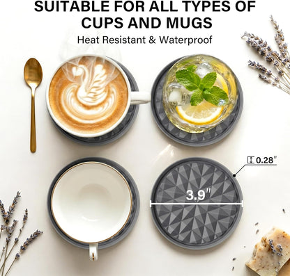 Silicone Coasters for Drinks [2 Pack for Office]- Cup Mat for Tabletop Protection-Non-Slip, Non-Stick, Coffee Table Decor, Great Gift for Any Occasion, Black