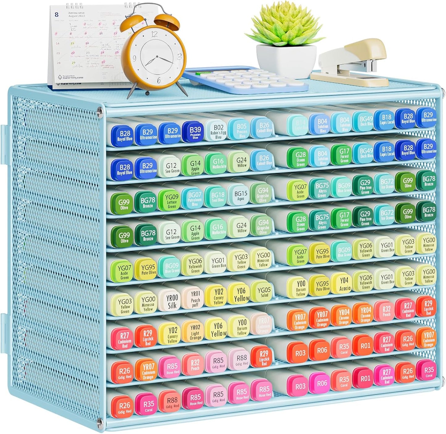 Marbrasse Mesh Marker Organizer, Metal Desktop Storage Rack for 126 Markers, Pens, Pencils, 9 Tier Marker Holder for Office Classroom & Home Art Supplies(Black)