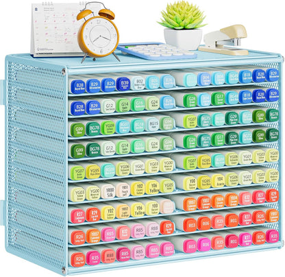 Marbrasse Mesh Marker Organizer, Metal Desktop Storage Rack for 126 Markers, Pens, Pencils, 9 Tier Marker Holder for Office Classroom & Home Art Supplies(Black)