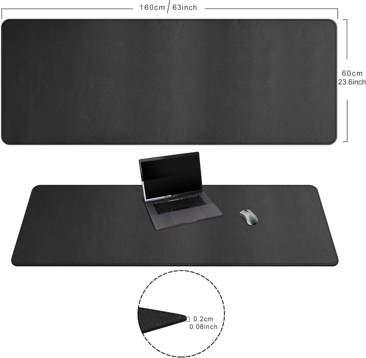 Cacoy 36" x 20" Leather Desk Mat for Home Office, Extra Large PU Leather Desk Pad Blotters, Waterproof Computer Keyboard Mat, Extended Gaming Mouse Pad, Desk Protector for Desktop and PC Laptop, Black