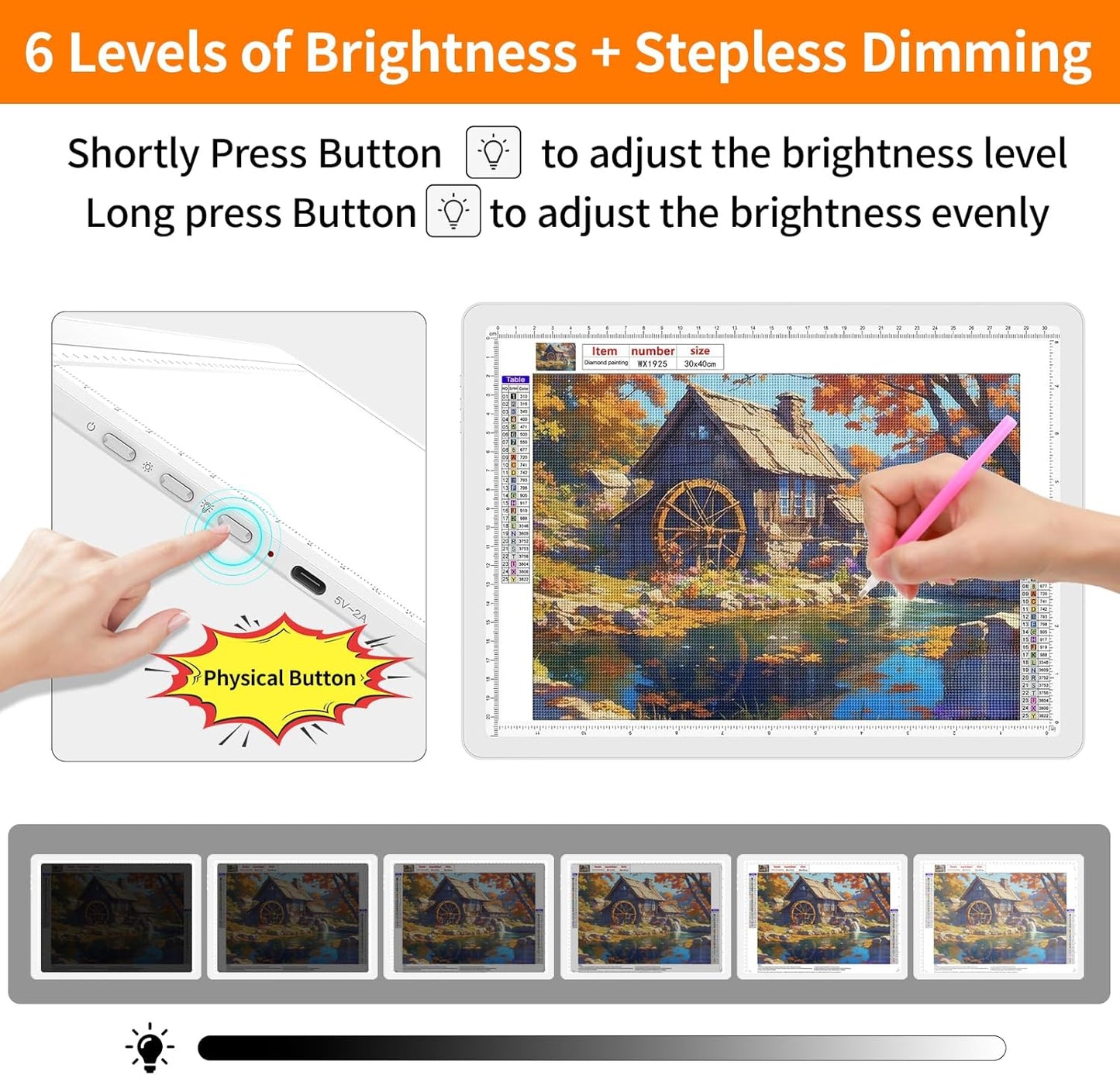 TOHETO Rechargeable A2 Light Pad for Diamond Painting 25.2''x18.4'', Magnetic Diamond Art Light Board, Wireless Lightbox for Tracing and Drawing, Cordless LED Light Table for Sketching, Weeding Vinyl