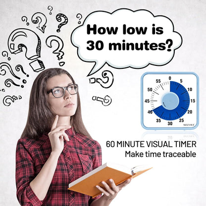 Secura 60-Minute Visual Countdown Timer, 7.5-Inch Oversize Classroom Visual Timer for Kids and Adults, Durable Mechanical Kitchen Timer Clock with Magnetic Backing (Blue)