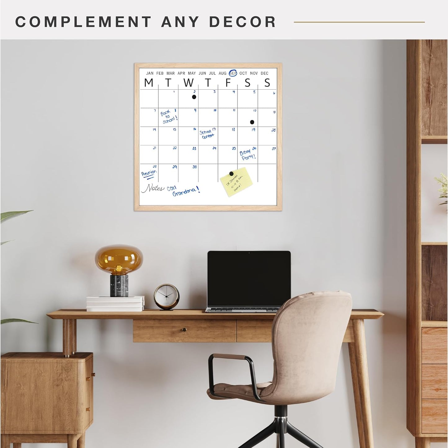MCS Dry Erase Weekly Planner 11x24 Walnut Framed Calander Whiteboard for Wall, Plan Your Week with Family Weekly Planner for Dinners, Sports, Events & More