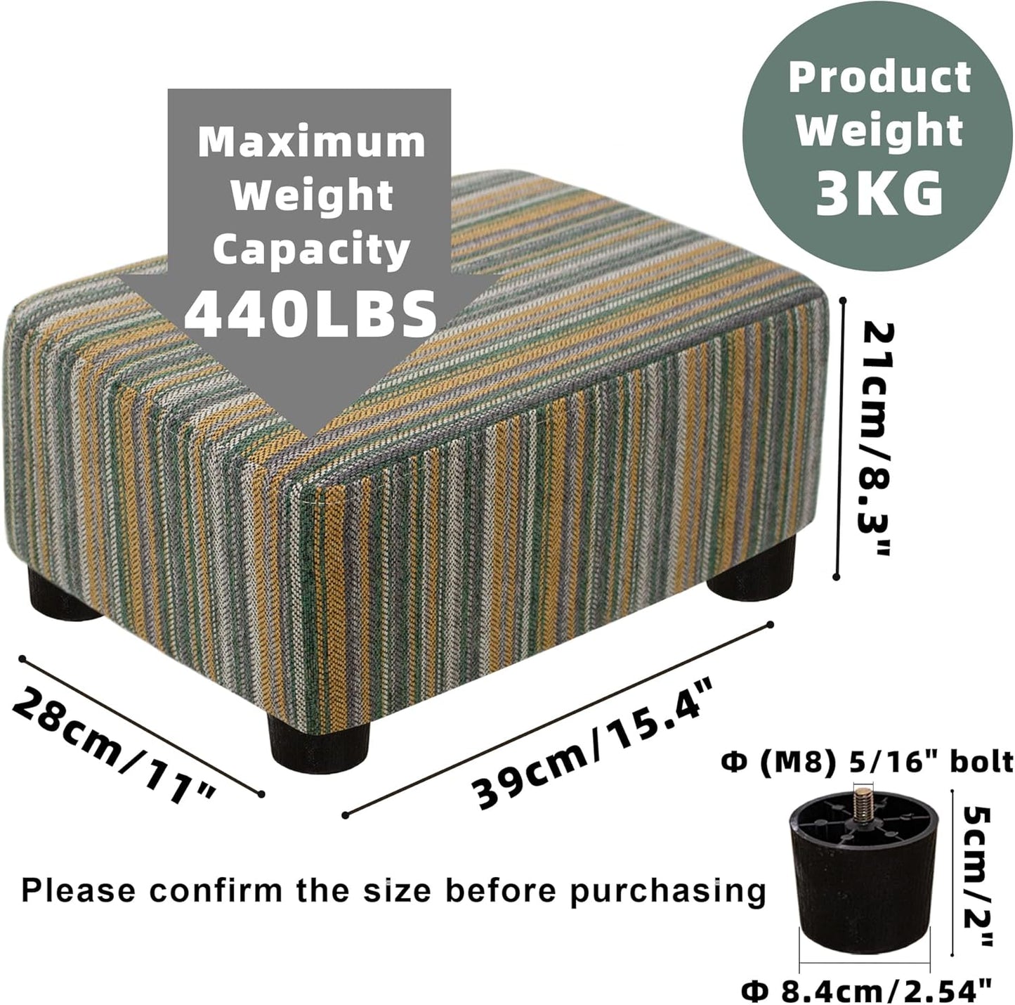 CAROLMADE Small Foot Stool Ottoman Footstool with Legs Under Desk Footrest for Living Room Bedroom and Office, Soft Ivory White