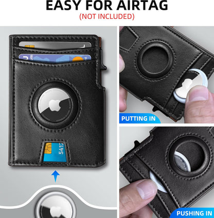 miyozi Airtag Wallet for Men,with Money Clip 10 Cards Metal Case Smart Slim Pop Up Credit Card Holder Flip with Magnetic Closure RFID Blocking wallet with Gift Box