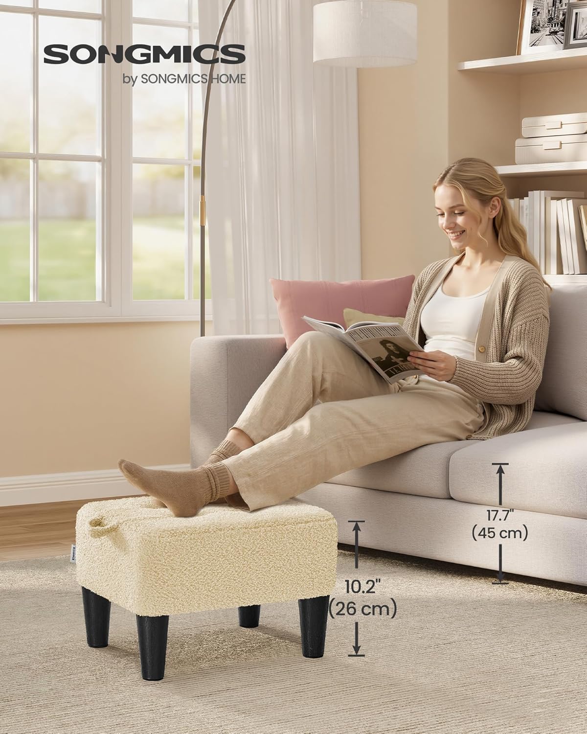 SONGMICS Foot Stool with Legs, Small Footstool Ottoman, Velvet Seat with Thick Cushion, for Living Room, Bedroom, Entryway, 330 lb Weight Capacity, Jelly Pink ULOM501R01