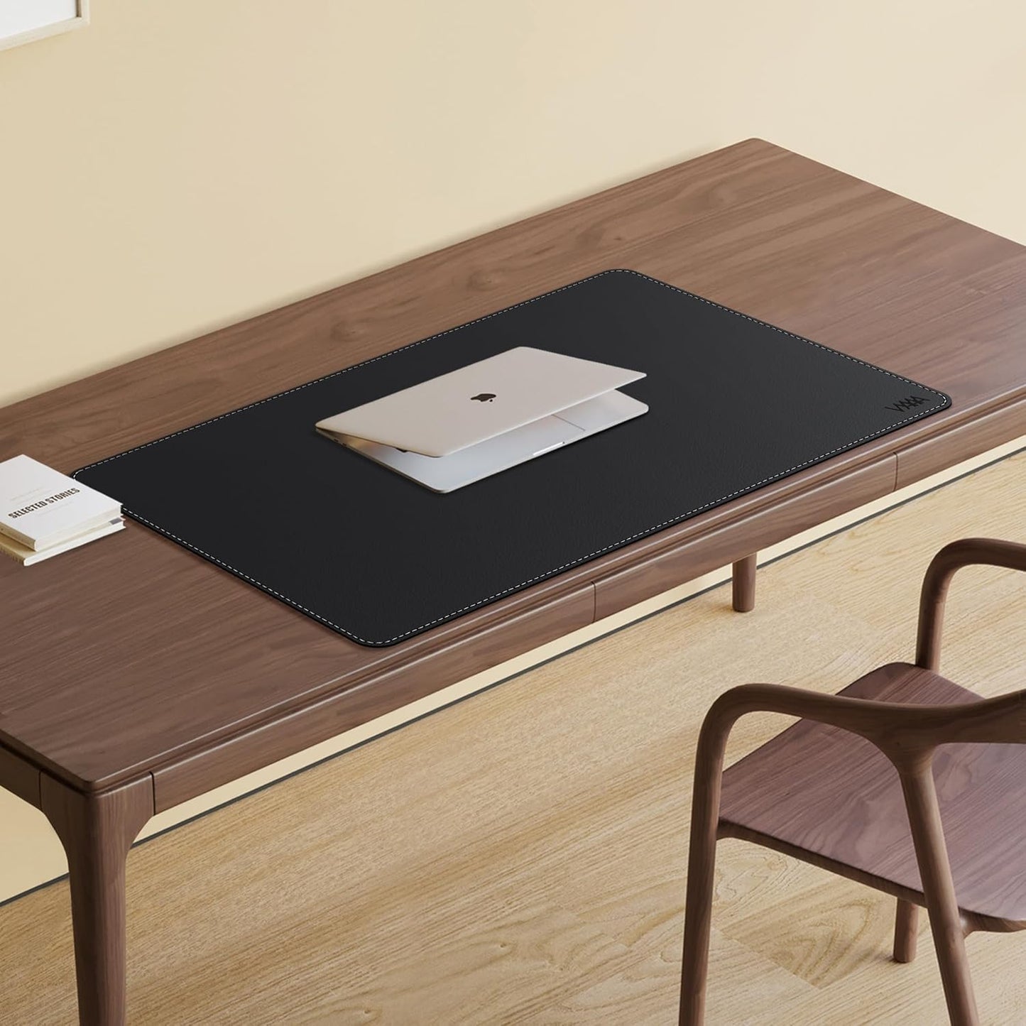 Vyaaa PU Leather & Cork Desk Mat, 39.4"x15.7" Dual Sided Computer Desk mat, Waterproof Large Mouse Pad, Non-Slip Office Desk pad, Office Desk Protector for Work/Gaming/Home (Black)
